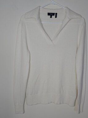 Theory 100% Cashmere Slouch Polo Sweater Size M Ivory White Cream